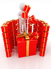 Image showing ?? ????? ???? 3d man and red gifts with gold ribbon