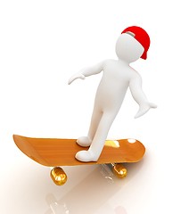 Image showing 3d white person with a skate and a cap