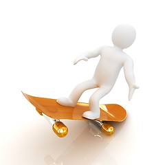 Image showing 3d white person with a skate and a cap