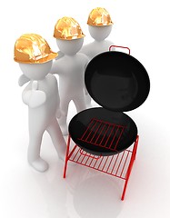 Image showing 3d mans in a hard hat with thumb up and barbecue grill