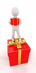 Image showing ?? ????? ???? 3d man and red gifts with gold ribbon
