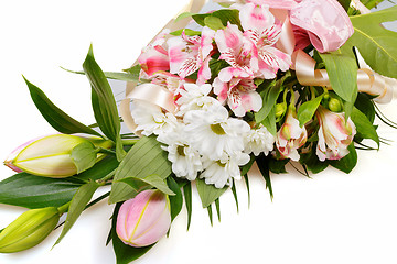 Image showing bouquet of pink lily flower on white