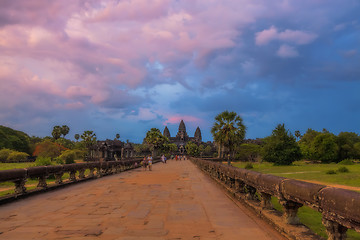 Image showing Sunset over Angkor Wat