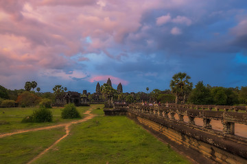 Image showing Sunset over Angkor Wat