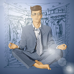 Image showing Vector Hipster Businessman in Lotus Pose Meditating