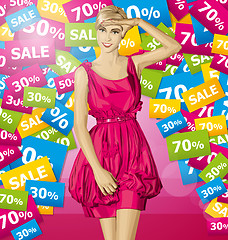 Image showing Vector Surprised Blonde in Pink Dress