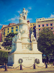 Image showing Retro look Columbus monument in Genoa