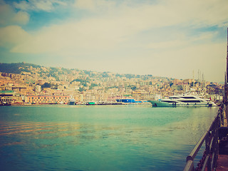 Image showing Retro look View of Genoa Italy from the sea