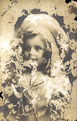 Image showing Young adorable girl on the vintage postcard