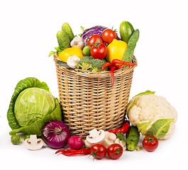 Image showing Healthy Organic Vegetables on a Wooden Background