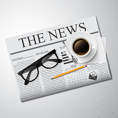 Image showing Cup of coffee, newspaper and glasses