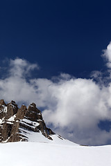 Image showing Rock and snowy pass