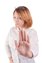 Image showing Attractive lady making stop gesture