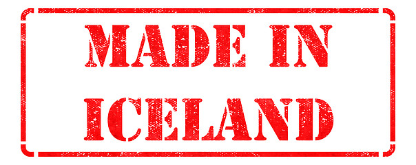 Image showing Made in Iceland - inscription on Red Rubber Stamp.