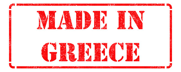 Image showing Made in Greece - inscription on Red Rubber Stamp.