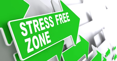 Image showing Stress Free Zone on Green Direction Sign - Arrow.