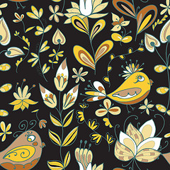 Image showing Seamless texture with flowers and birds