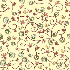 Image showing flowers and birds. Endless floral pattern