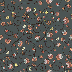 Image showing flowers and birds. Endless floral pattern