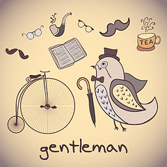 Image showing illustration, bird gentleman. attributes dandy