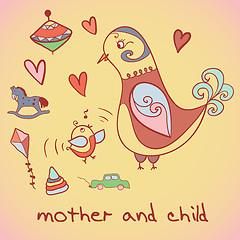 Image showing illustration, mother and child. Birds.