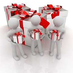 Image showing 3d mans and gifts with red ribbon