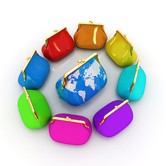 Image showing Purse Earth and purses. On-line concept