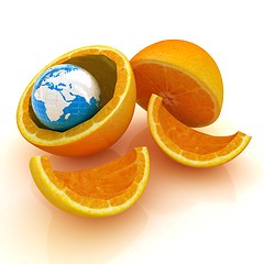 Image showing Earth and orange fruit. Creative conceptual image. 