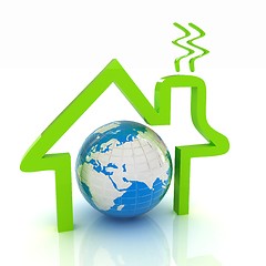 Image showing 3d green icon house, earth on white background 