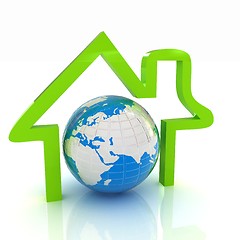 Image showing 3d green icon house, earth on white background 