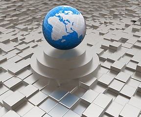 Image showing Earth on podium against abstract urban background 