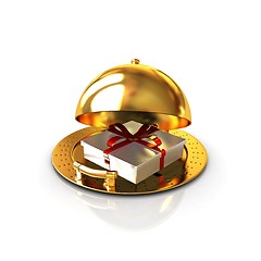 Image showing Illustration of a luxury gift on restaurant cloche