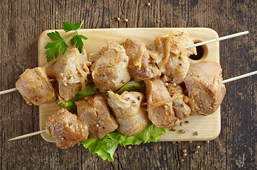 Image showing raw marinated pork kebab meat