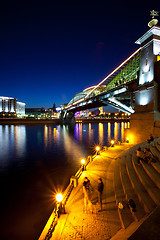 Image showing moscow city night landscape with a bridge