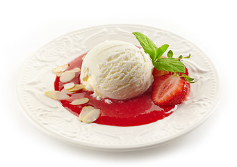 Image showing Strawberry dessert with ice cream