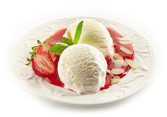 Image showing Strawberry dessert with ice cream