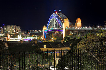 Image showing SYDNEY, NSW, AUSTRALIA - JUNE 3, 2014;  Sydney Harbour Bridge during Vivid Sydney from Observatory Hill.  