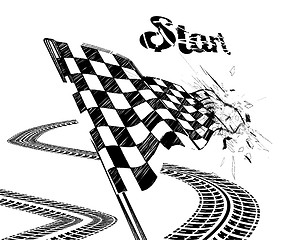 Image showing Drawing checkered flag with tire track