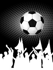 Image showing Soccer ball (football) with silhouettes of fans