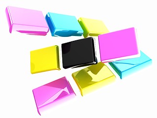 Image showing Glossy CMYK cubes on white 