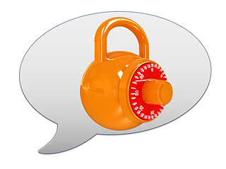 Image showing messenger window icon. Security concept with metal locked combin