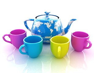 Image showing colorfull cups and teapot for earth