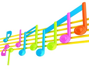 Image showing Various music notes on stave. Colorfull 3d