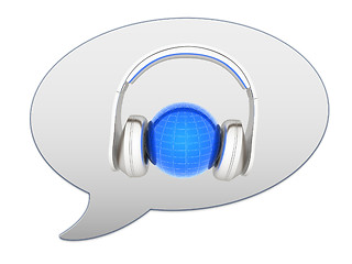 Image showing messenger window icon. 3d illustration of earth listening music 