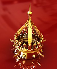 Image showing Gold crown isolated on red background 