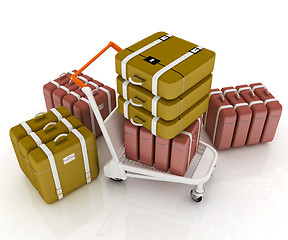 Image showing Trolley for luggage at the airport and luggage