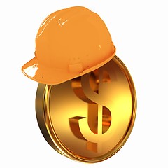 Image showing Hard hat on gold dollar coin