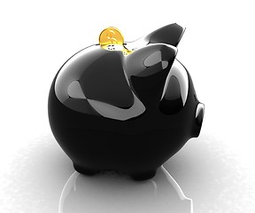 Image showing Glossy black piggybank