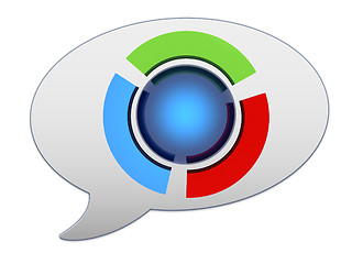 Image showing messenger window icon and blue sphere and colorful semi-circles 