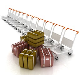 Image showing Trolleys for luggages at the airport and luggages 